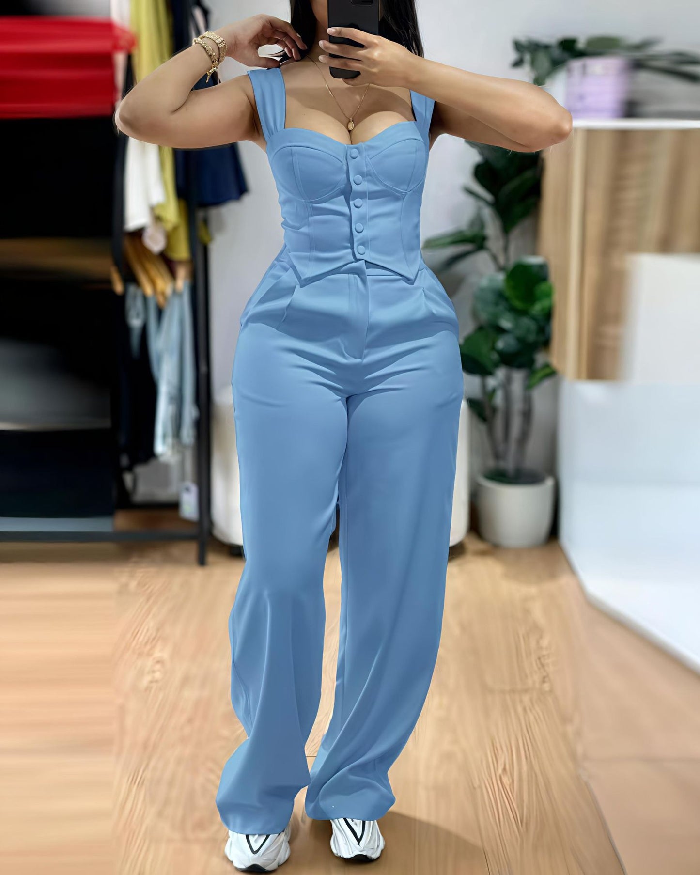 Dame Elegante p jumpsuit med tætsiddende overdel og vidde ben Stilla