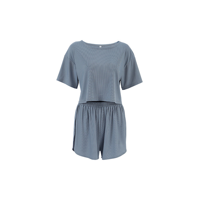 Dame afslappet crop-top og shorts sæt med elastisk bånd Stilla