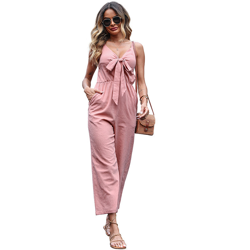 Femme Chic Bredbenet Jumpsuit med Sløjfedetail Stilla