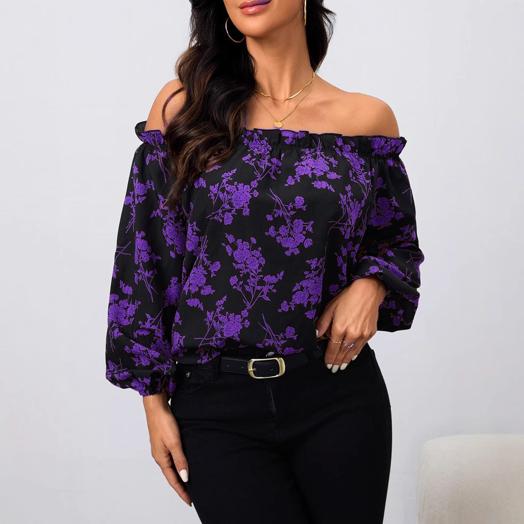Dame Off-Shoulder Bluse med blomsterprint og elastisk bund Stilla