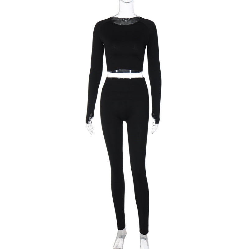 Dame Sporty Cropped Top og Leggings Sæt i åndbart materiale med elastisk talje Stilla