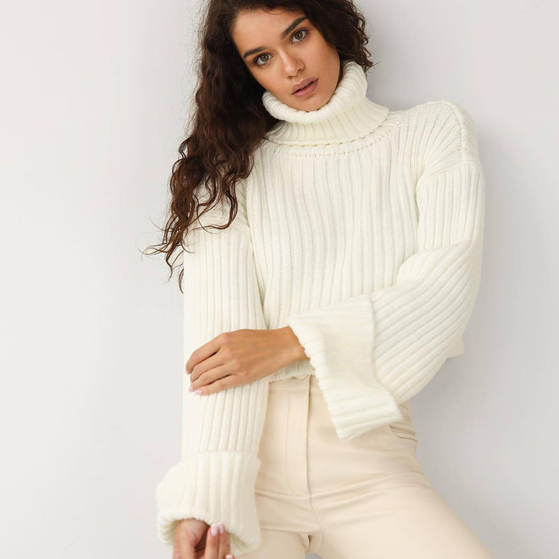 Femme Forkortet Ribstrik Turtleneck Sweater Stilla
