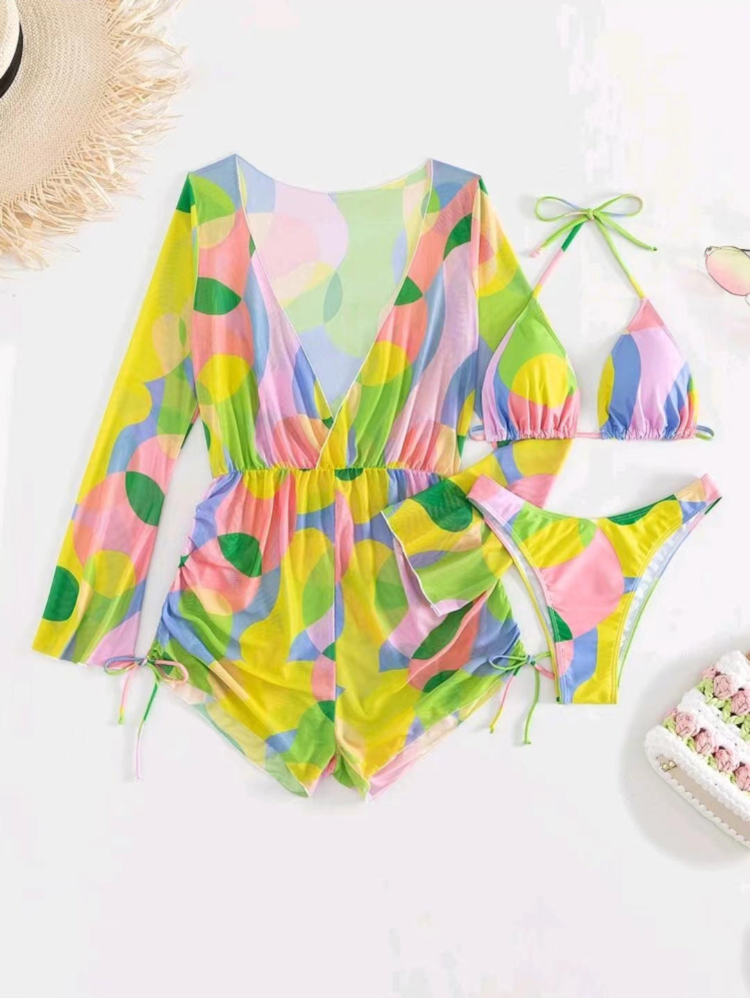 Dame Strand-outfit med smart indpakningsoberdel og matchende bikini Stilla