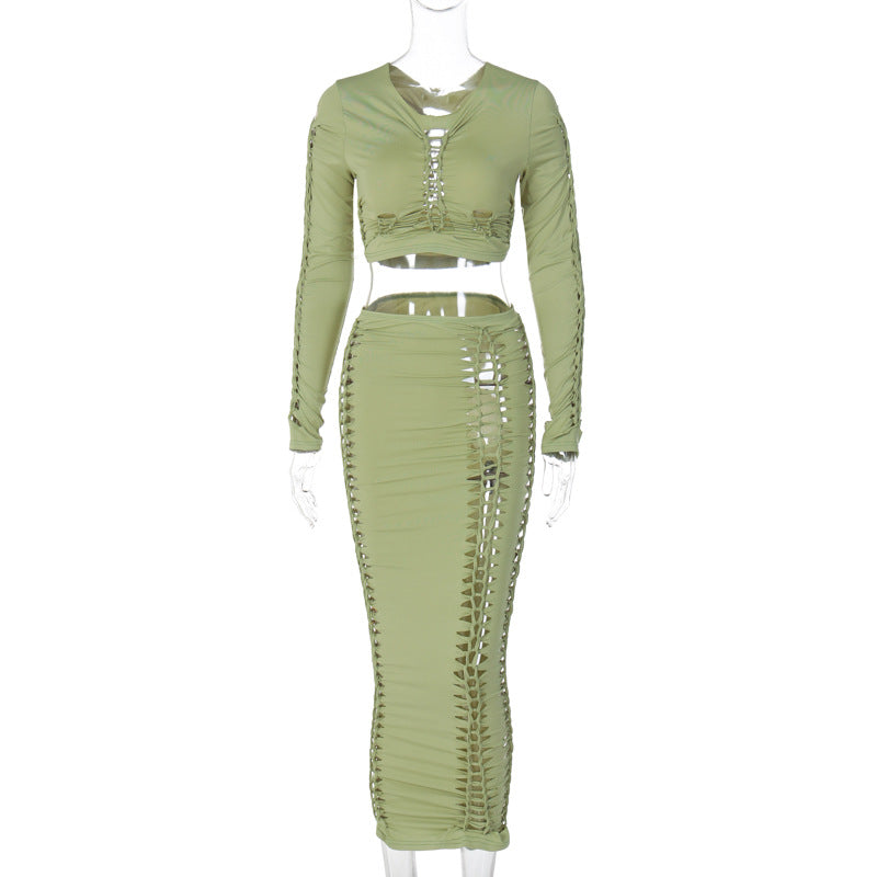Dame Crop-Top og Maxi-Nederdel Sæt med Cut-Out-detaljer Stilla