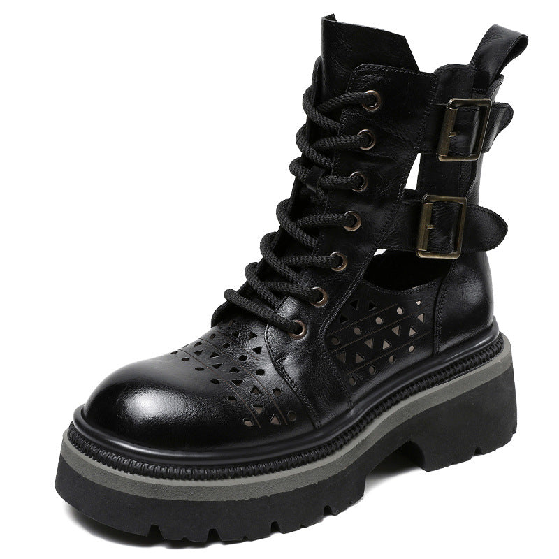 Dame Cut-Out Chunky Onyx Støvler med unikt spænde-detalje Stilla