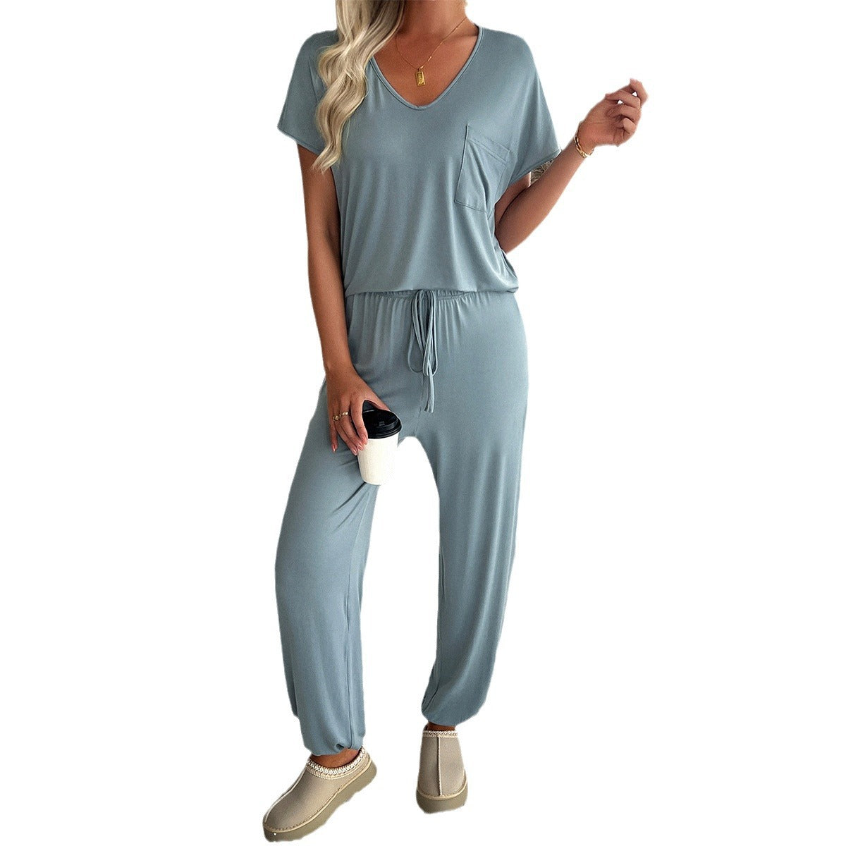Dame Casual Jumpsuit med lomme og elastisk bånd Stilla