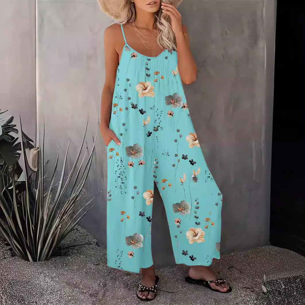 Stilla | Afslappet Sommer Print Uden Ærmer Bred Ben Jumpsuit