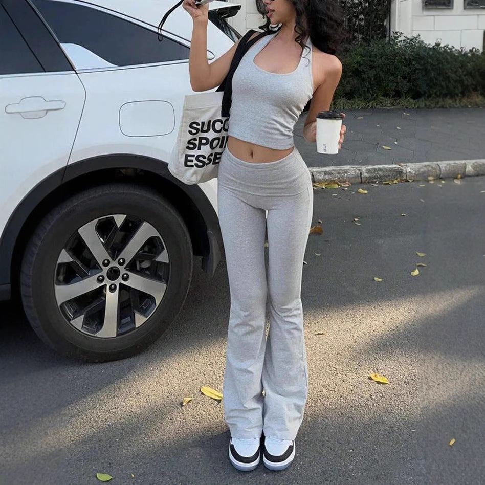 Dame Sporty To-delt Sæt med flared Leggings og Crop Top Stilla