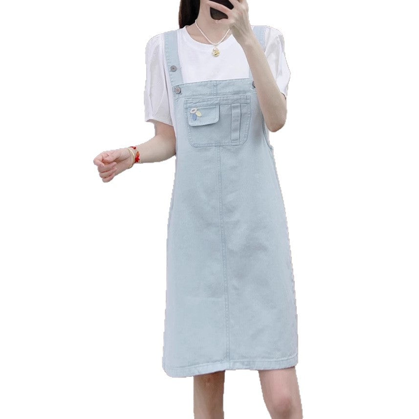 Dame Denim Latzkjole med praktiske lommer og moderne snit Stilla