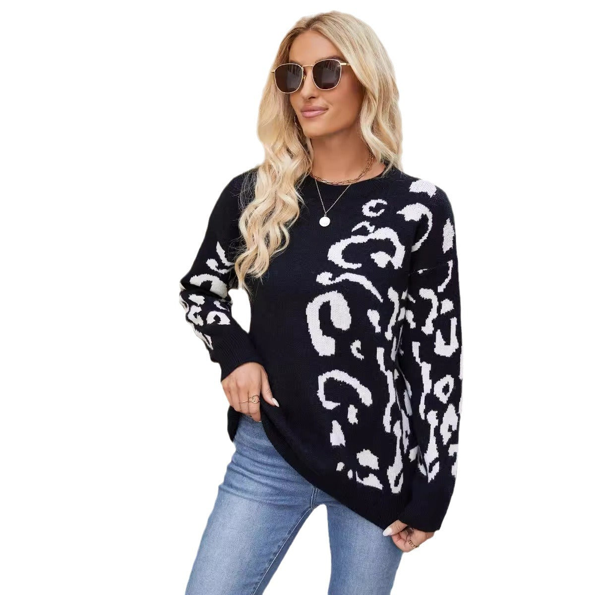 Femme Stilfuld Animal Print Strikpullover Stilla