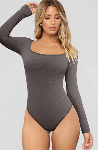 Dame figurtilpasset langærmet bodystocking med firkantet udskæring og høj benudskæring Stilla