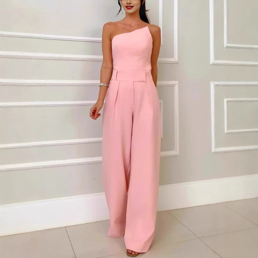 Dame Elegant jumpsuit med asymmetrisk skæring og bredt ben Stilla