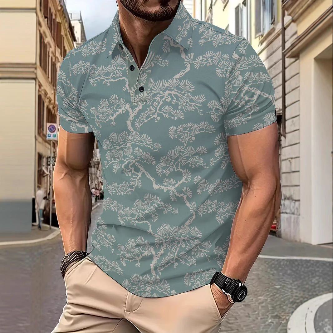Herren polo skjorte med stilfuld botanisk print og moderne snit Stilla