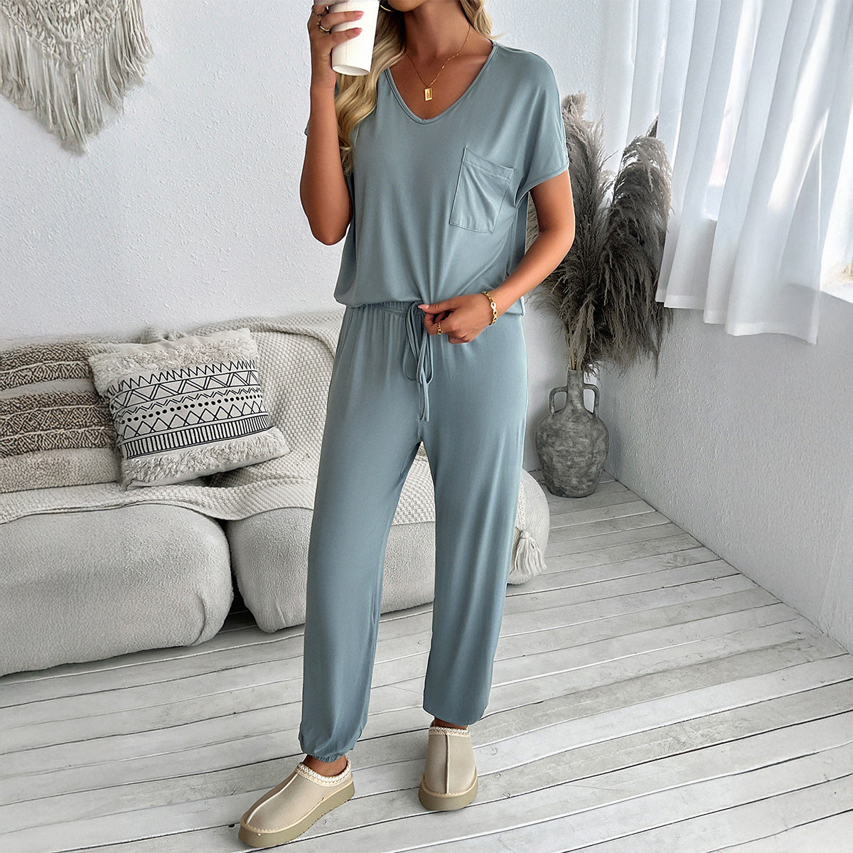 Dame Casual Jumpsuit med lomme og elastisk bånd Stilla
