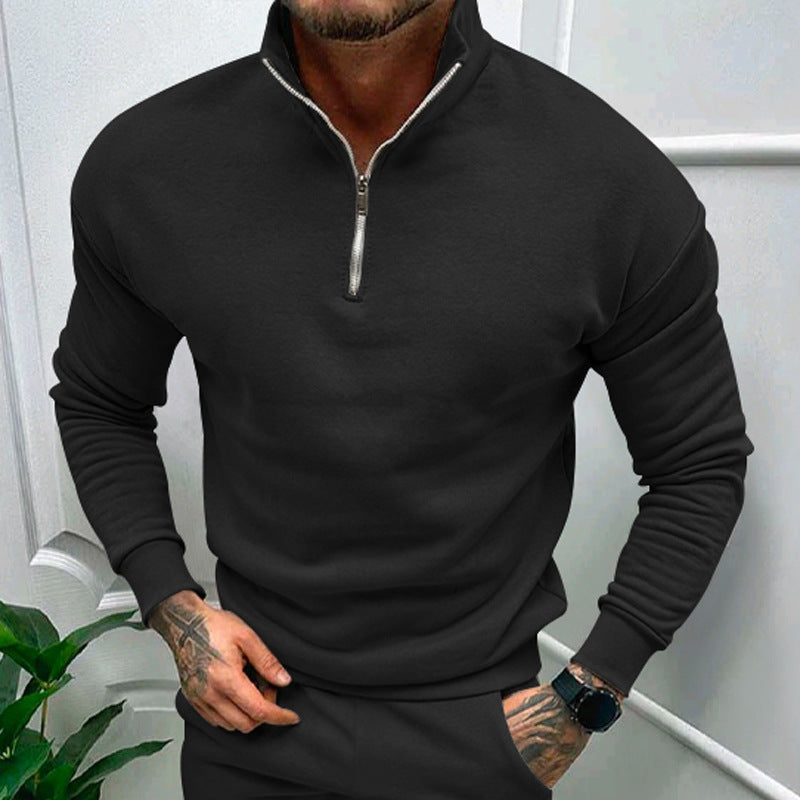 Herren sweater med halv lynlås og kvalitets bomuldsblanding Stilla
