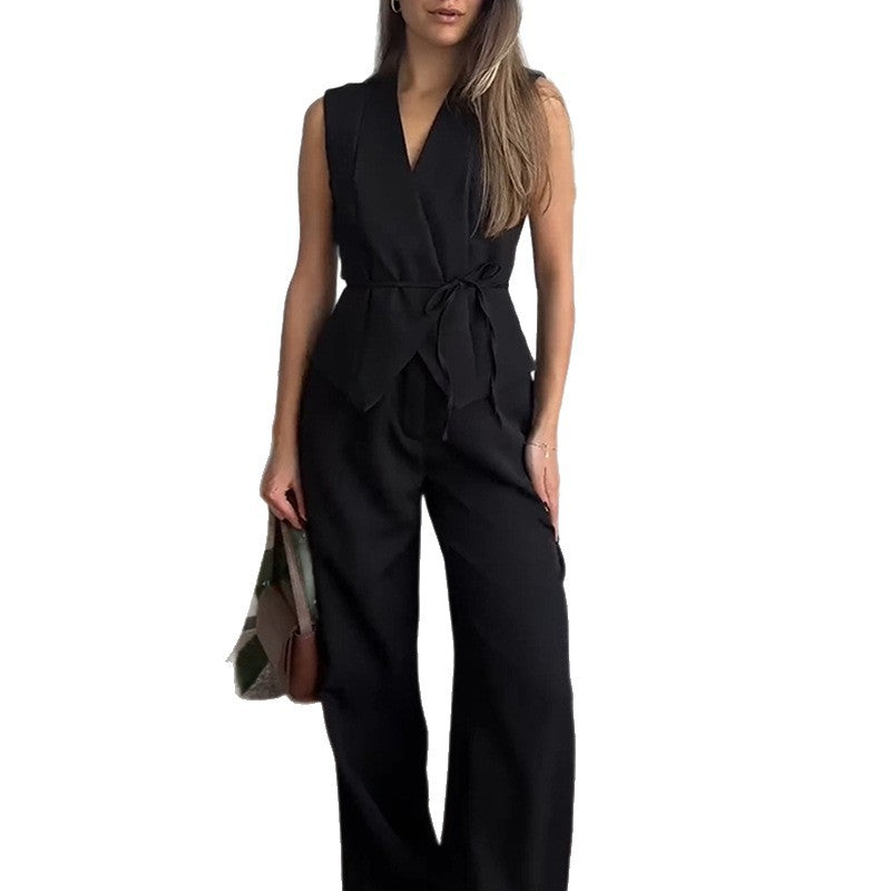 Dame jumpsuit med taljeret overdel og bredt ben Stilla