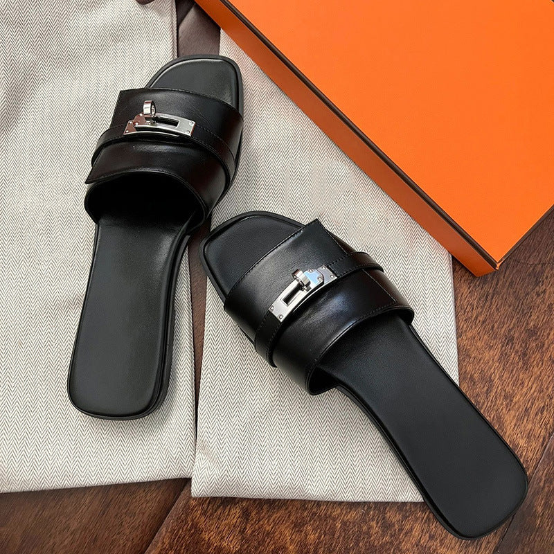 Dame Elegant Læder Slide Sandaler Stilla
