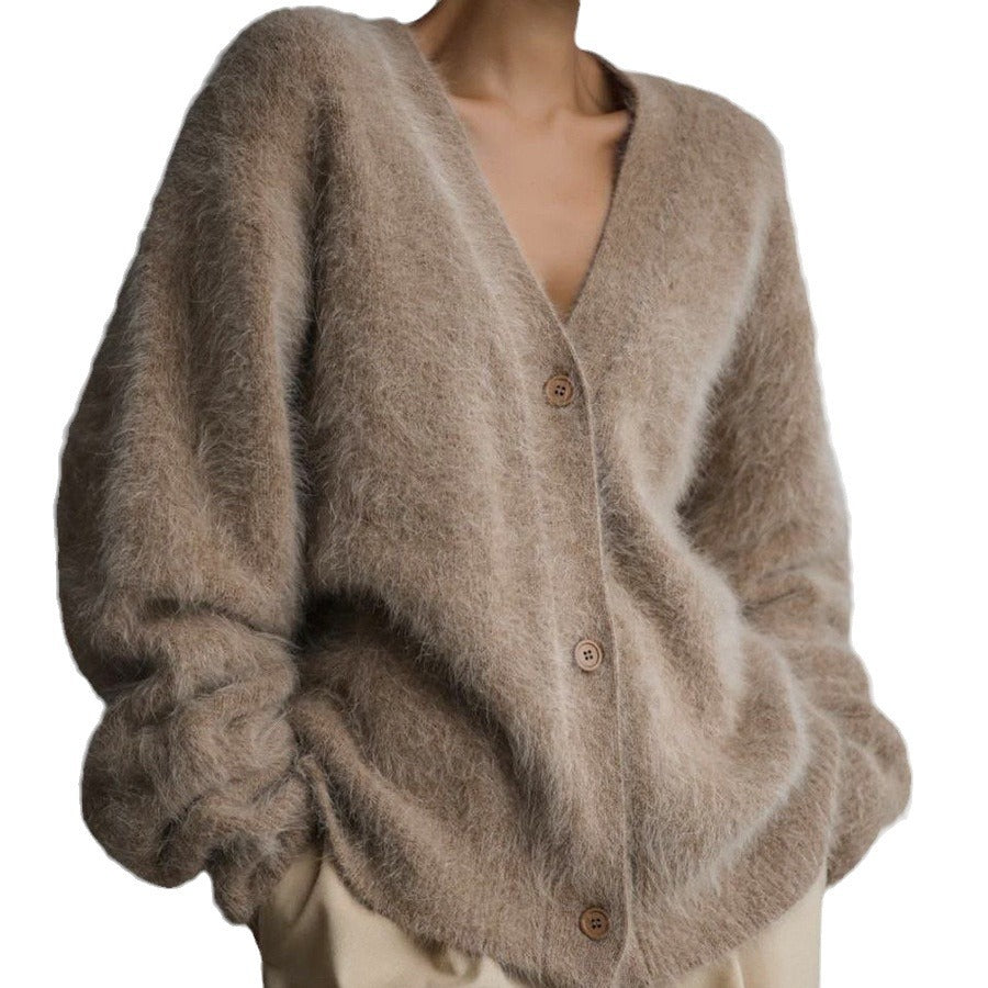 Femme Blød og Fuzzy Cardigan Jakke Stilla