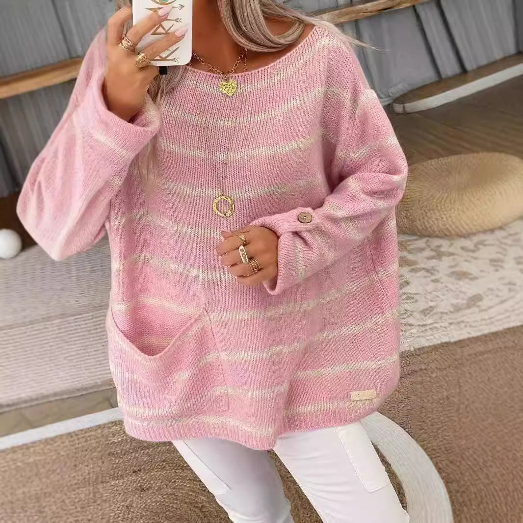 Dame Oversized Strikketrøje med elegante striber og praktiske lommer Stilla
