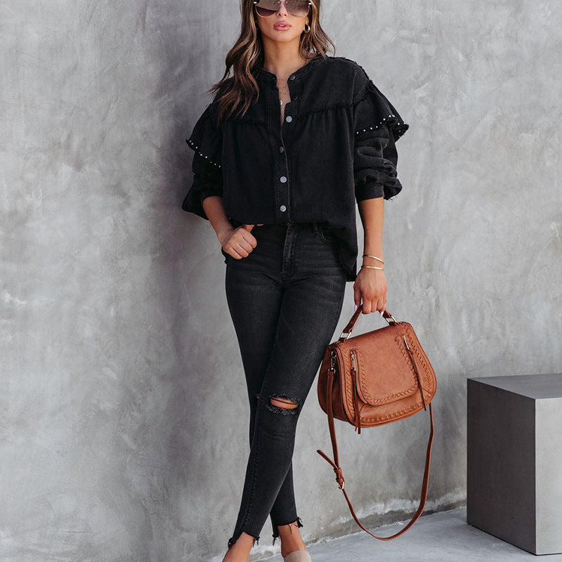 Dame afslappet jeans skjorte bluse Stilla