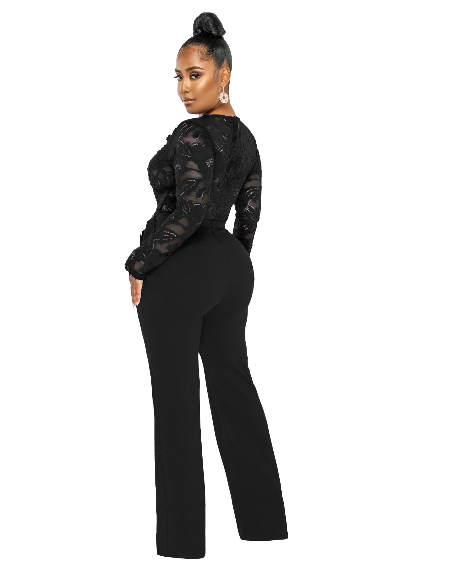 Dame Elegant Jumpsuit med dyb V-udskæring og blonde Stilla