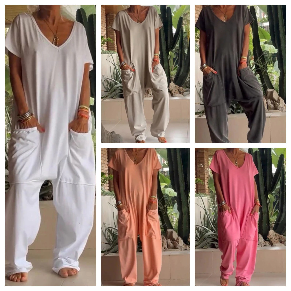 Dame casual jumpsuit med praktiske lommer og V-udskæring Stiila