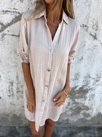 Dame afslappet skjortekjole i let materiale Stilla