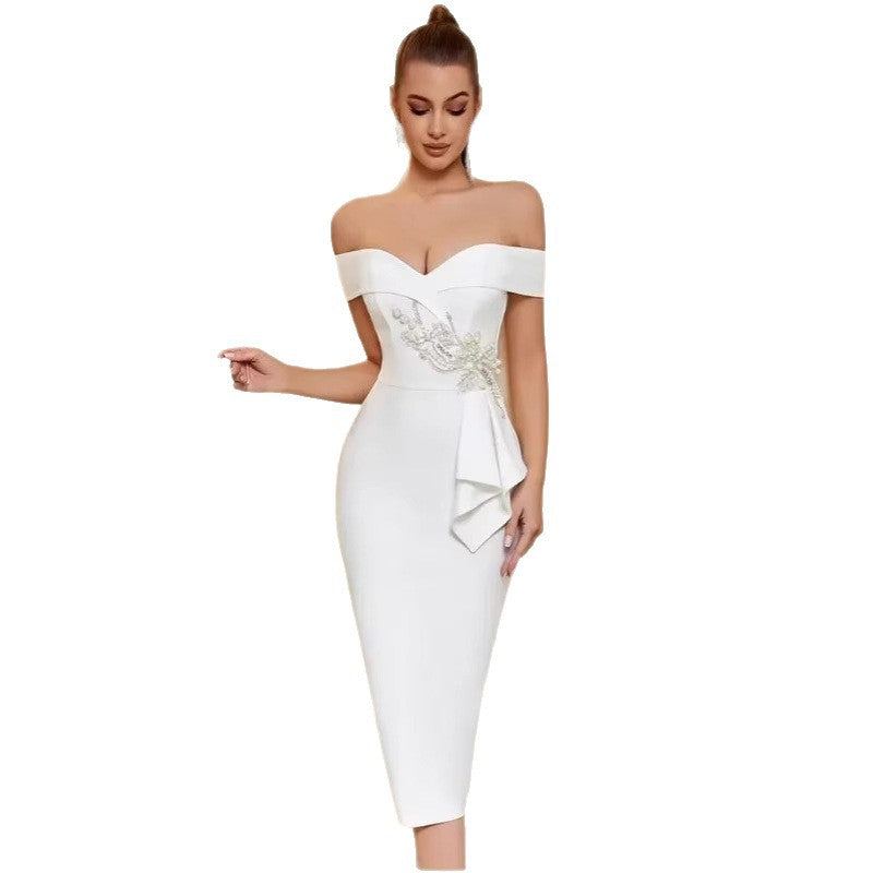 Dame Elegant Cocktailkjole med smart Off-Shoulder design og kunstneriske applikationer Stilla