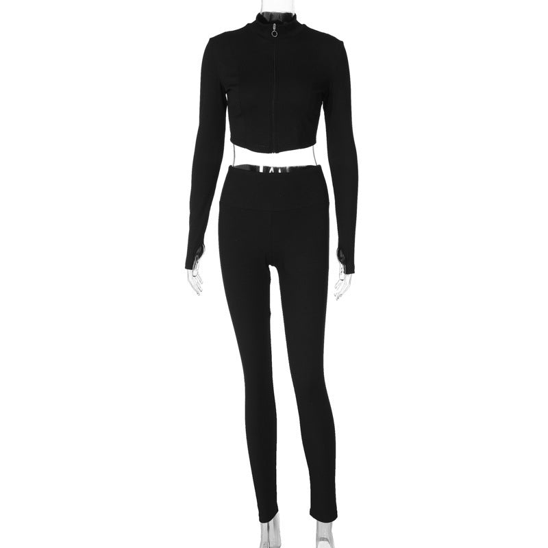 Dame Sporty Crop-Top og Leggings Sæt med innovativt design og høj krave Stilla