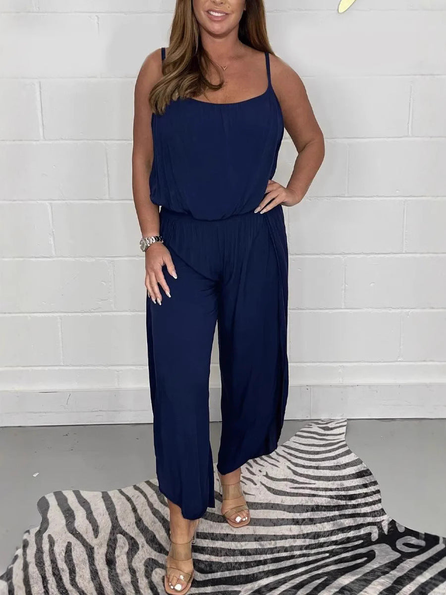 Dame afslappet jumpsuit med bredt skåret ben og justerbare stropper Stilla
