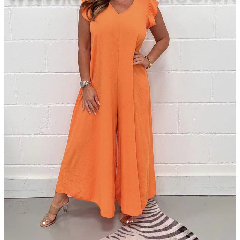 Damer luftig jumpsuit med voluminøse ben og V-udskæring Stilla