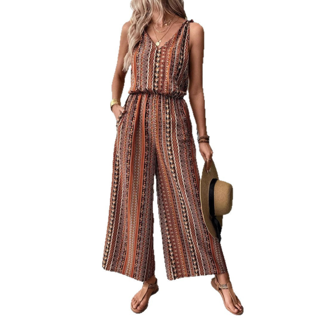 Dame jumpsuit med bredt ben og farverigt mønster Stilla