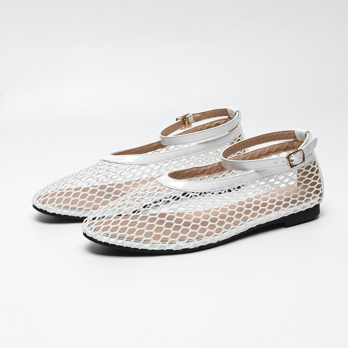 Dame Ballerinas med dekorativt netdesign og rem Stilla