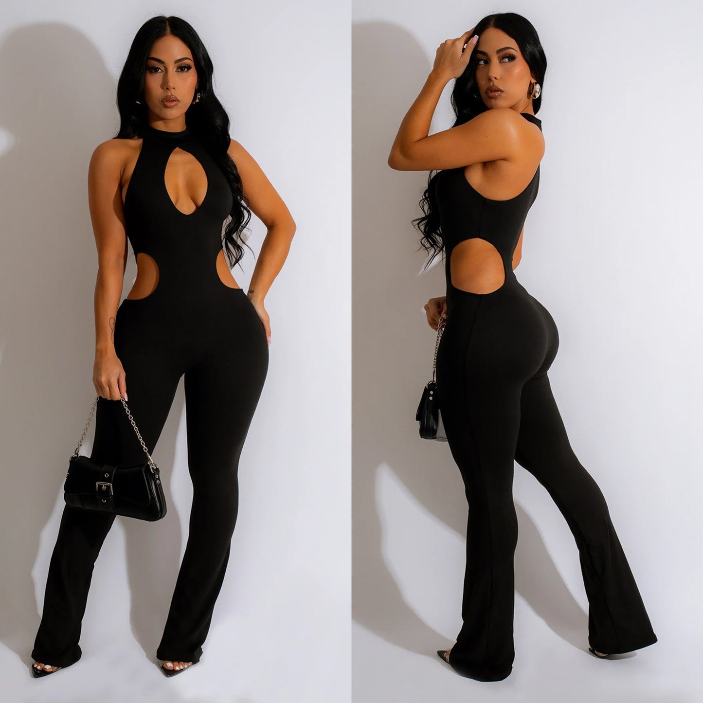 Dame Figurtilpasset Cut-Out Jumpsuit med høj krave og sideløbende udskæringer Stilla