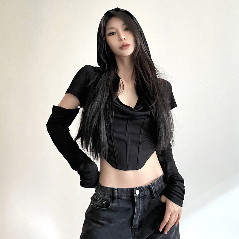 Dame Cropped Hoodie med innovativt ærmedesign Stilla