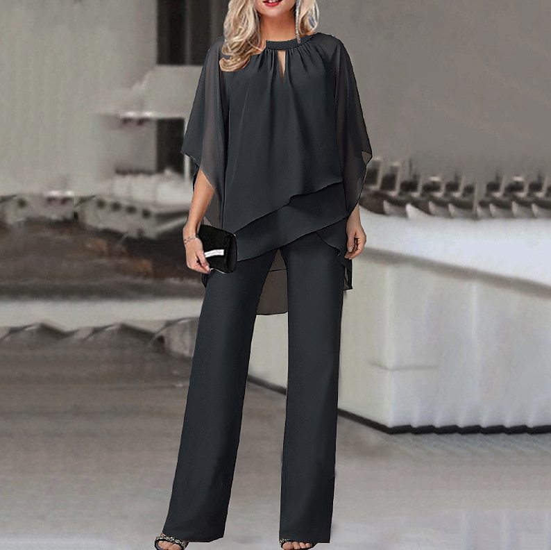 Dame Elegant Cape-Stil Jumpsuit Sæt Stilla