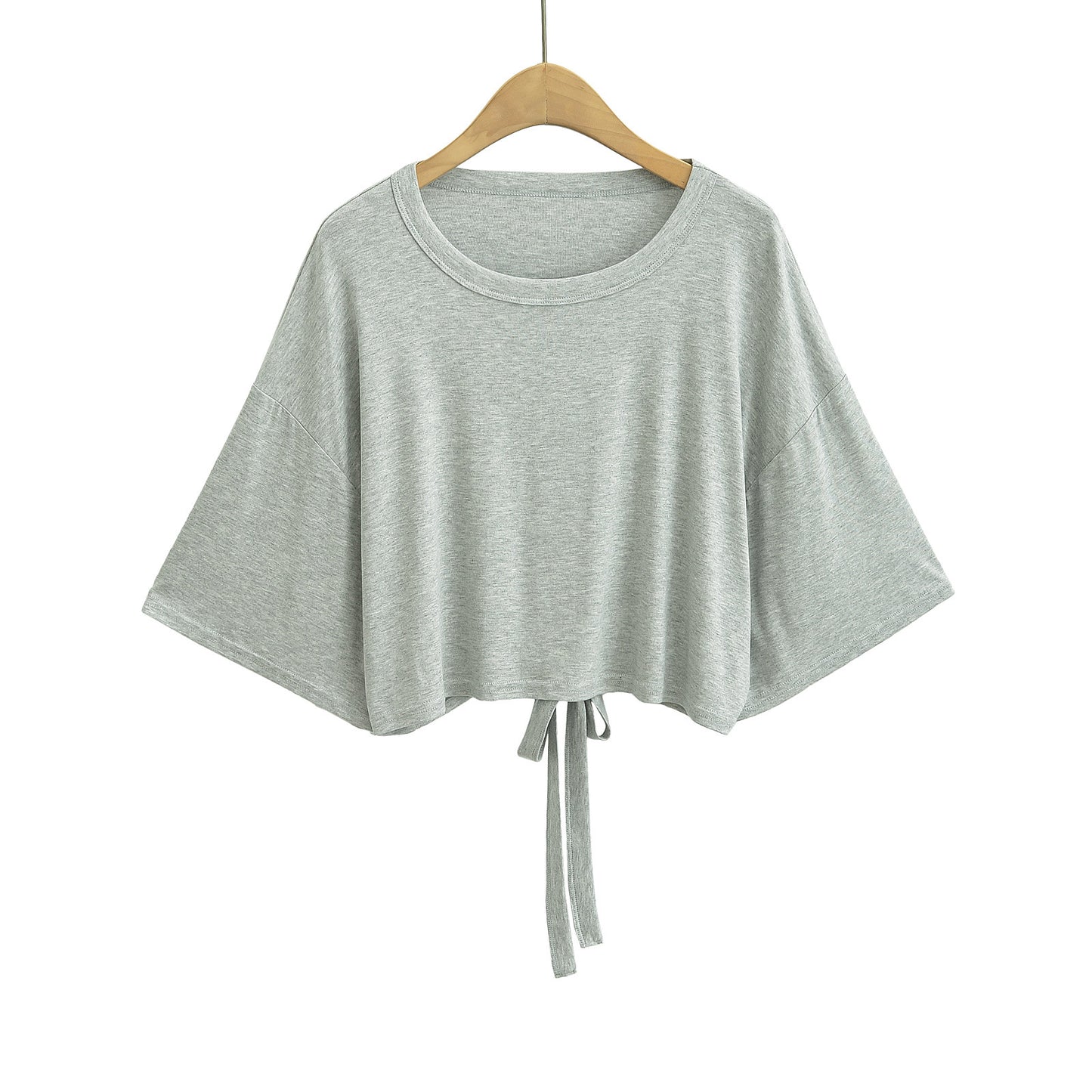 Dame cropped T-shirt med afslappet snit og bundet detalje Stilla