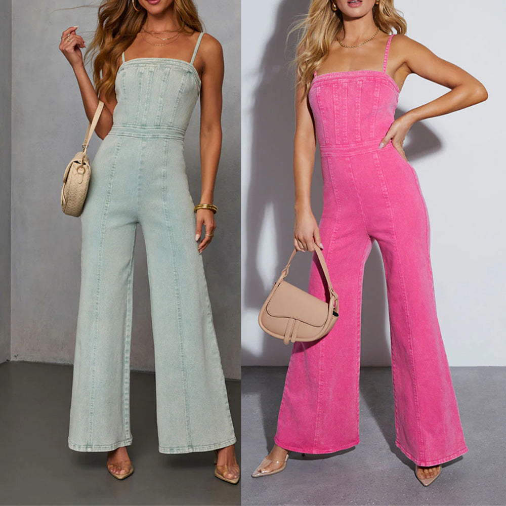 Dame jumpsuit lavet af høj kvalitet denim med bredt ben og justerbare stropper Stilla