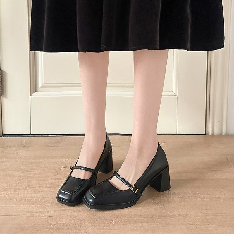 Dame Chunky Blockhæls Mary Jane Pumps med justerbar rem Stilla