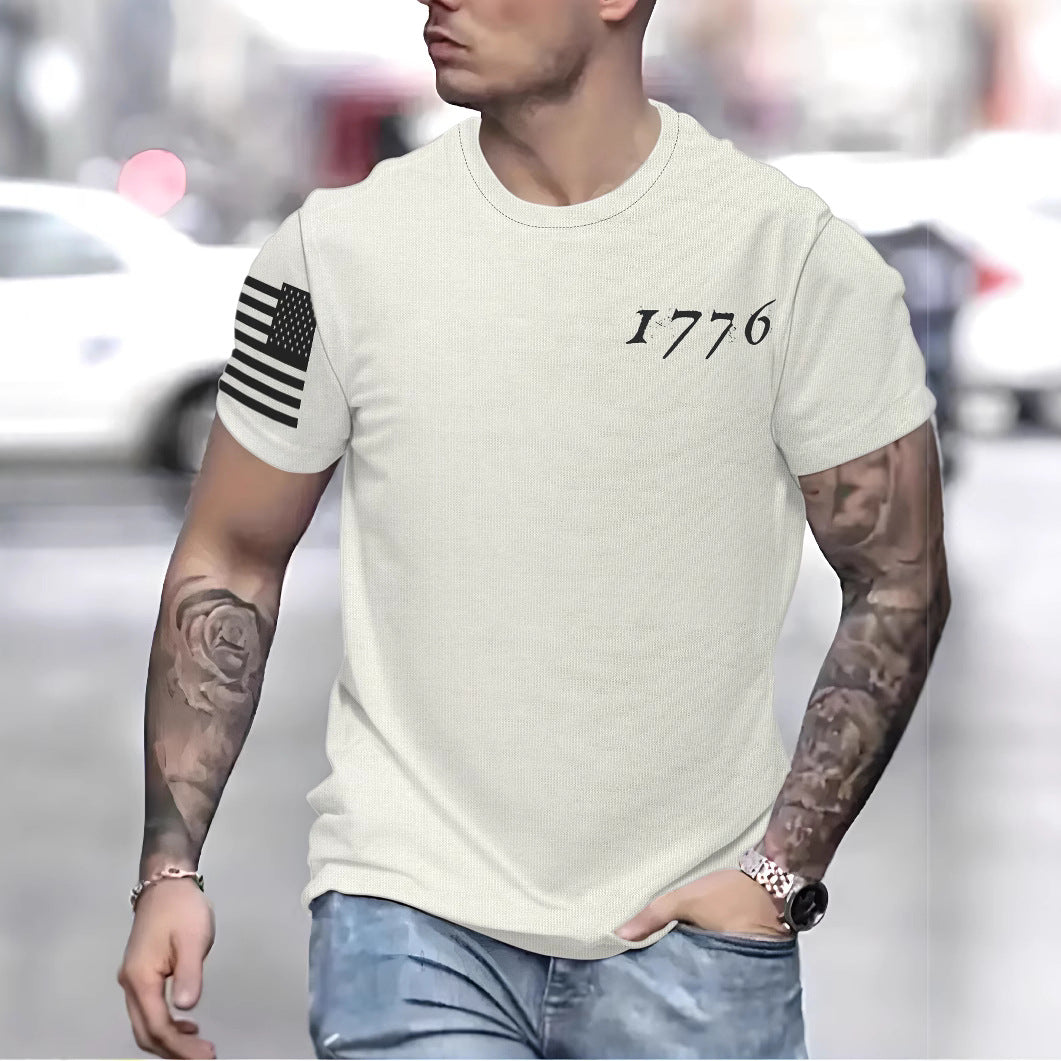 Herren T-Shirt med amerikansk flagmotiv og unikt årstal design Stilla