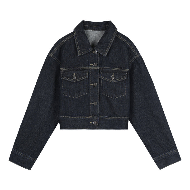 Dame Cropped Denimjakke med høje lommer og moderne knaplukning Stilla