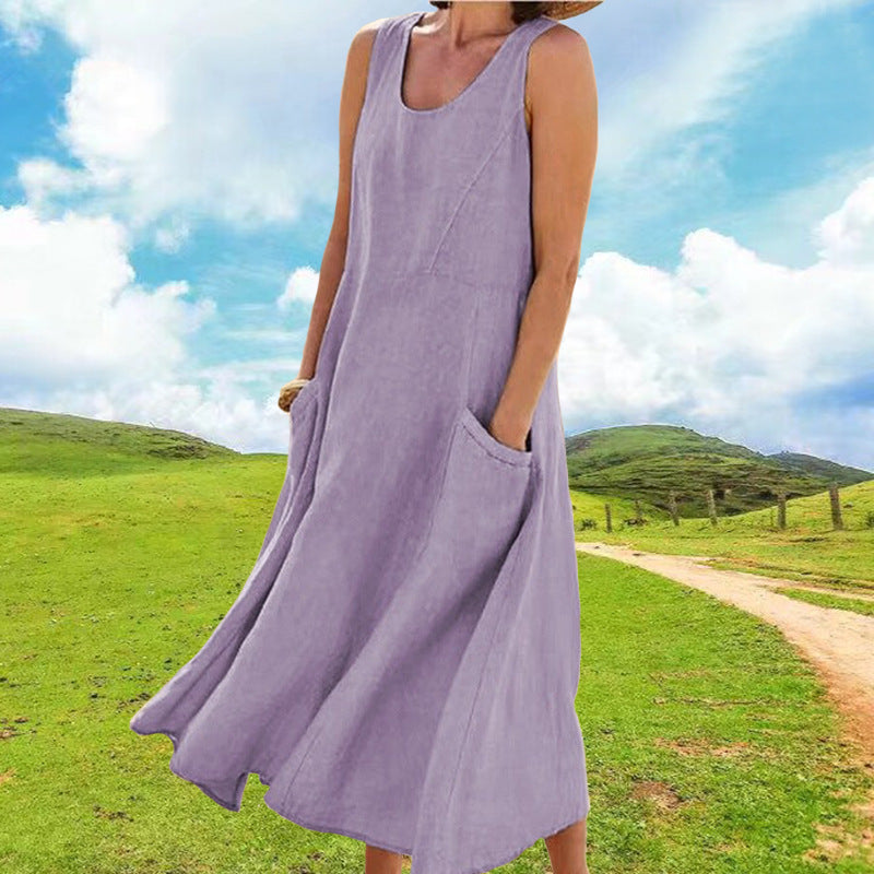 Dame afslappet sommertkjole med lommer og uden ærmer Stilla