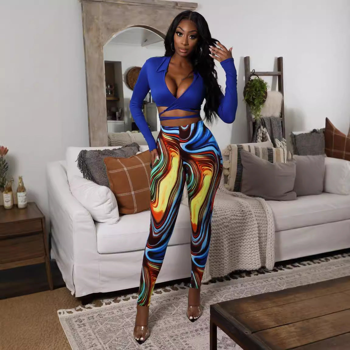 Dame Trendy Crop-Top med figursyede Leggings Stilla
