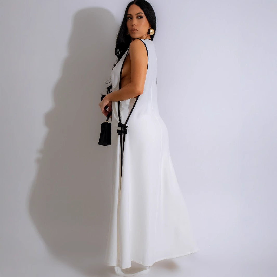 Dame elegant jumpsuit med dyb V-udskæring og sidelæg Stilla