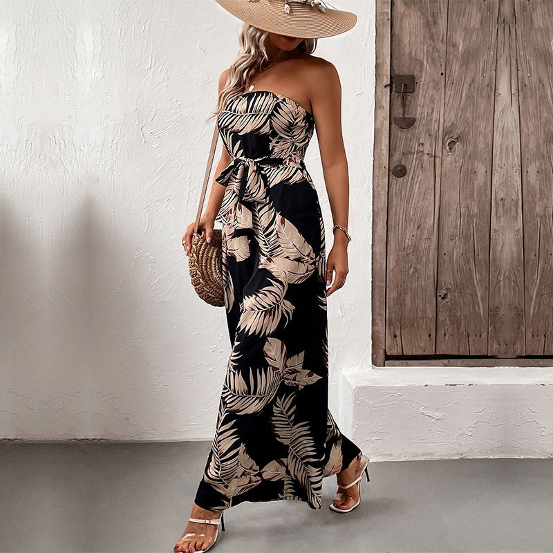Dame Maxi-Jumpsuit med struktureret bandeau-overdel og afslappet pasform Stilla