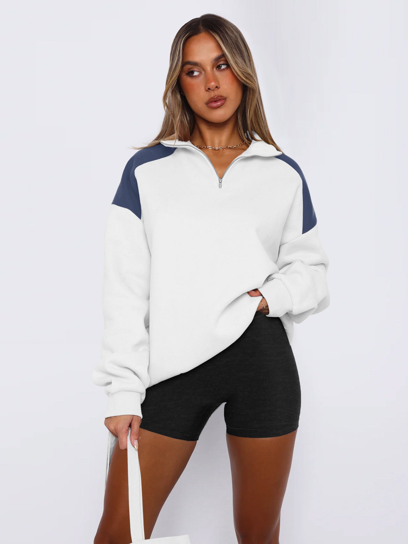 Dame Sweatshirt med moderne kvart lynlås og høj krave Stilla