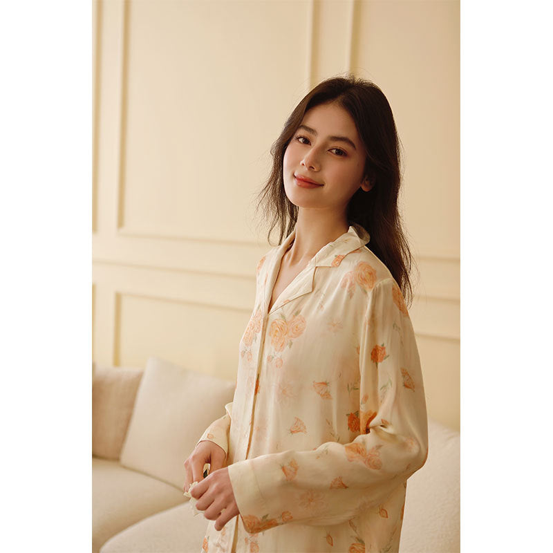 Dame Satin Pyjamasæt med blomster mønster Stilla