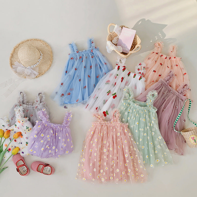 Pige Floral Broderet Tulle Sommerkjole Stilla