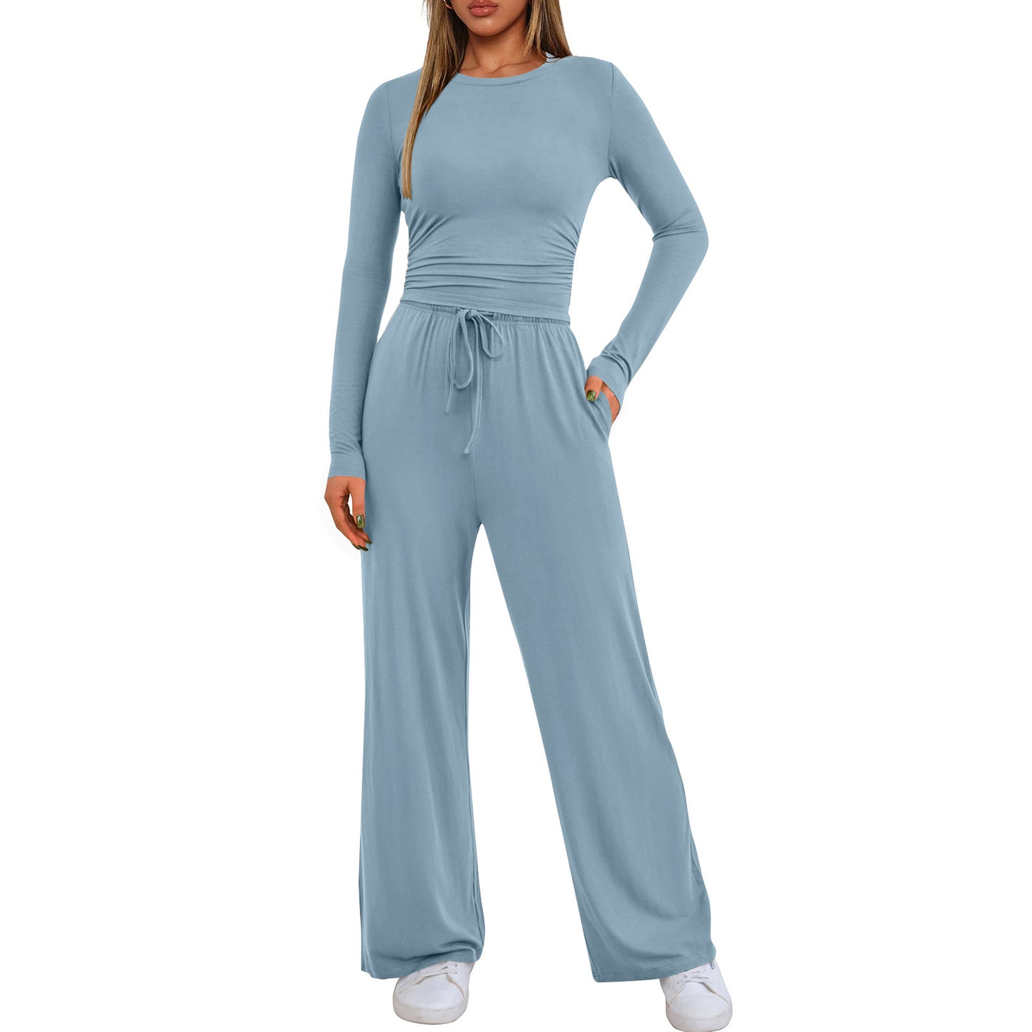 Dame behagelig jumpsuit med lange ærmer og elastisk talje Stilla
