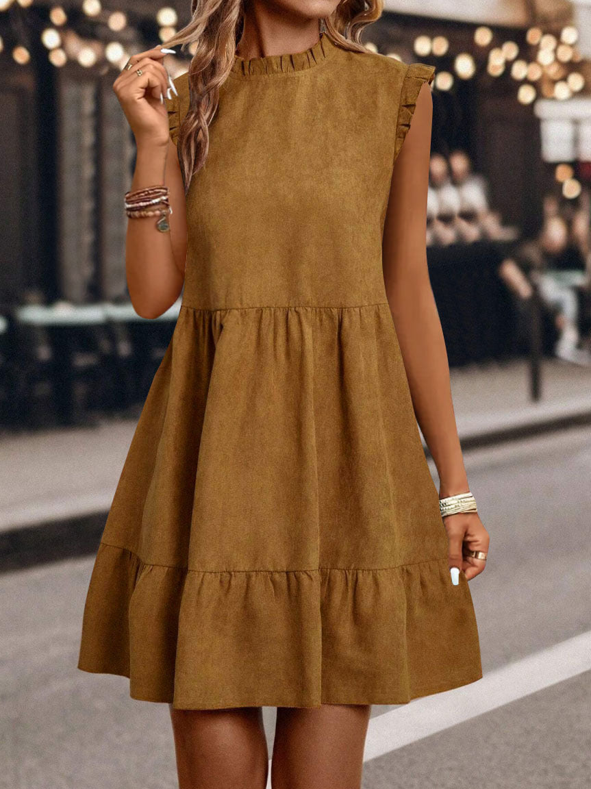 Dame afslappet kjole med flæseærmer og svingende skørt Stilla